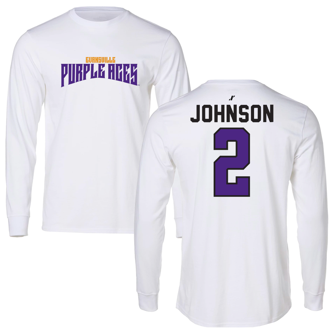 University of Evansville Soccer White Classic Long Sleeve - #2 Taylor Johnson