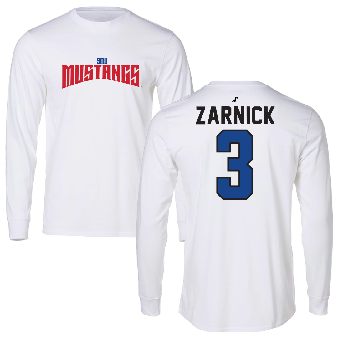Southern Methodist University Soccer White Classic Performance Long Sleeve - #3 Owen Zarnick