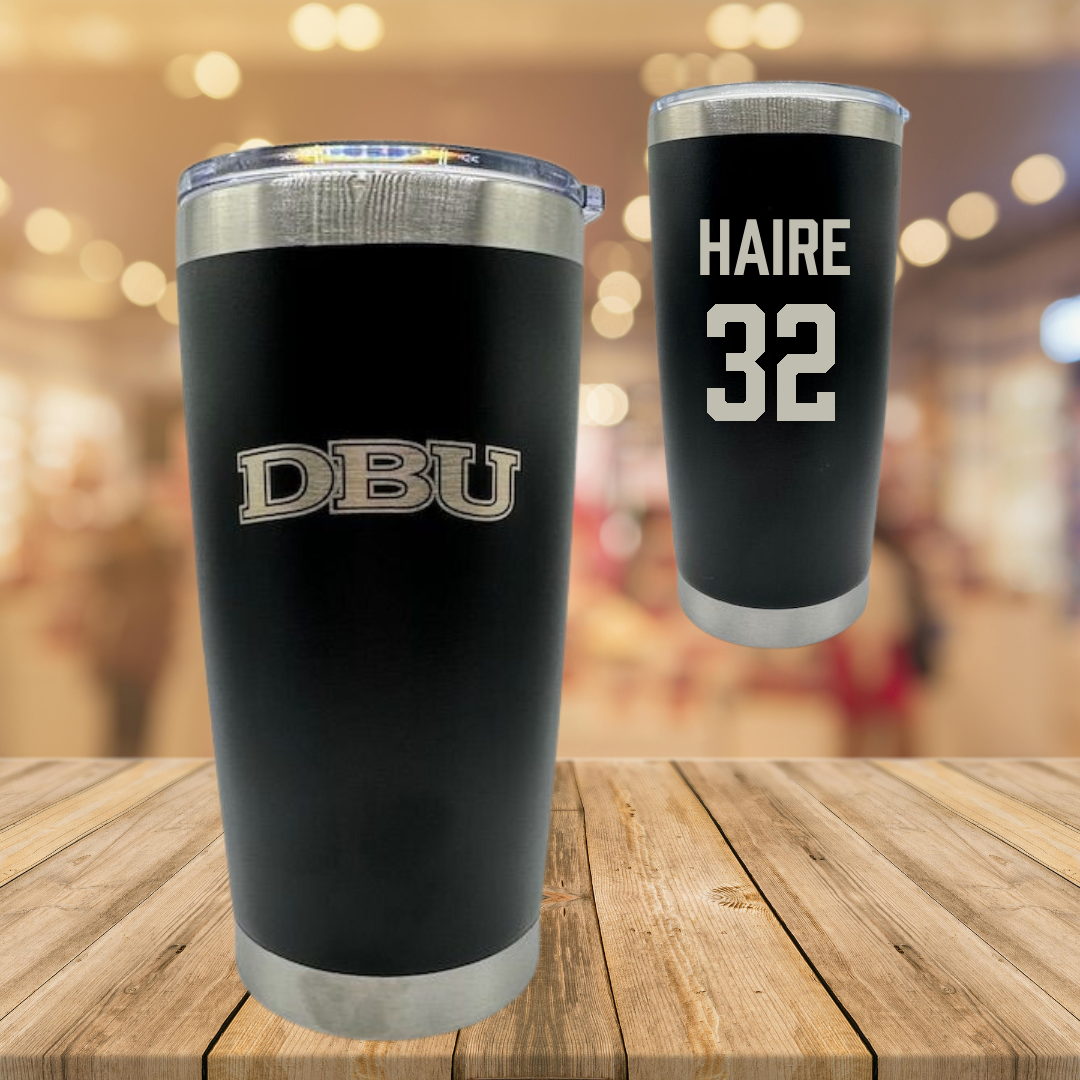 Dallas Baptist University Basketball Black Stainless Steel Tumbler - #32 Justin Haire