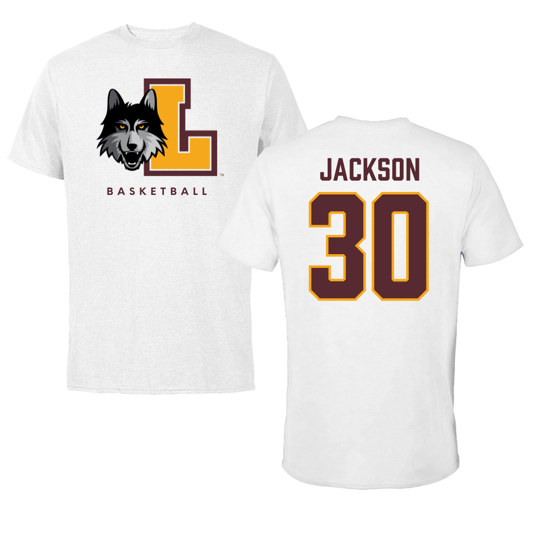 Loyola University-Chicago Basketball White Tee - #30 Destiny Jackson