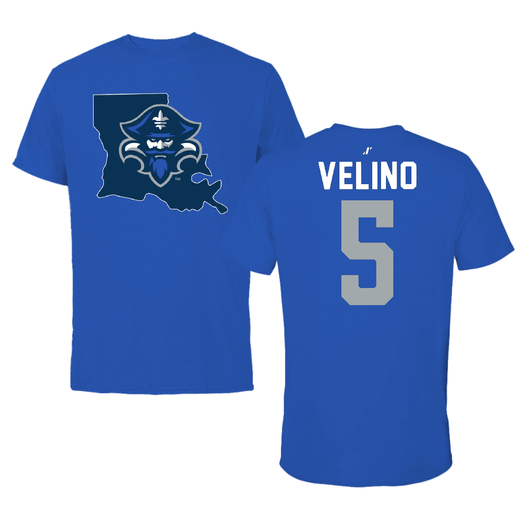 University of New Orleans Baseball Blue State Performance Tee - #5 Tyler Velino
