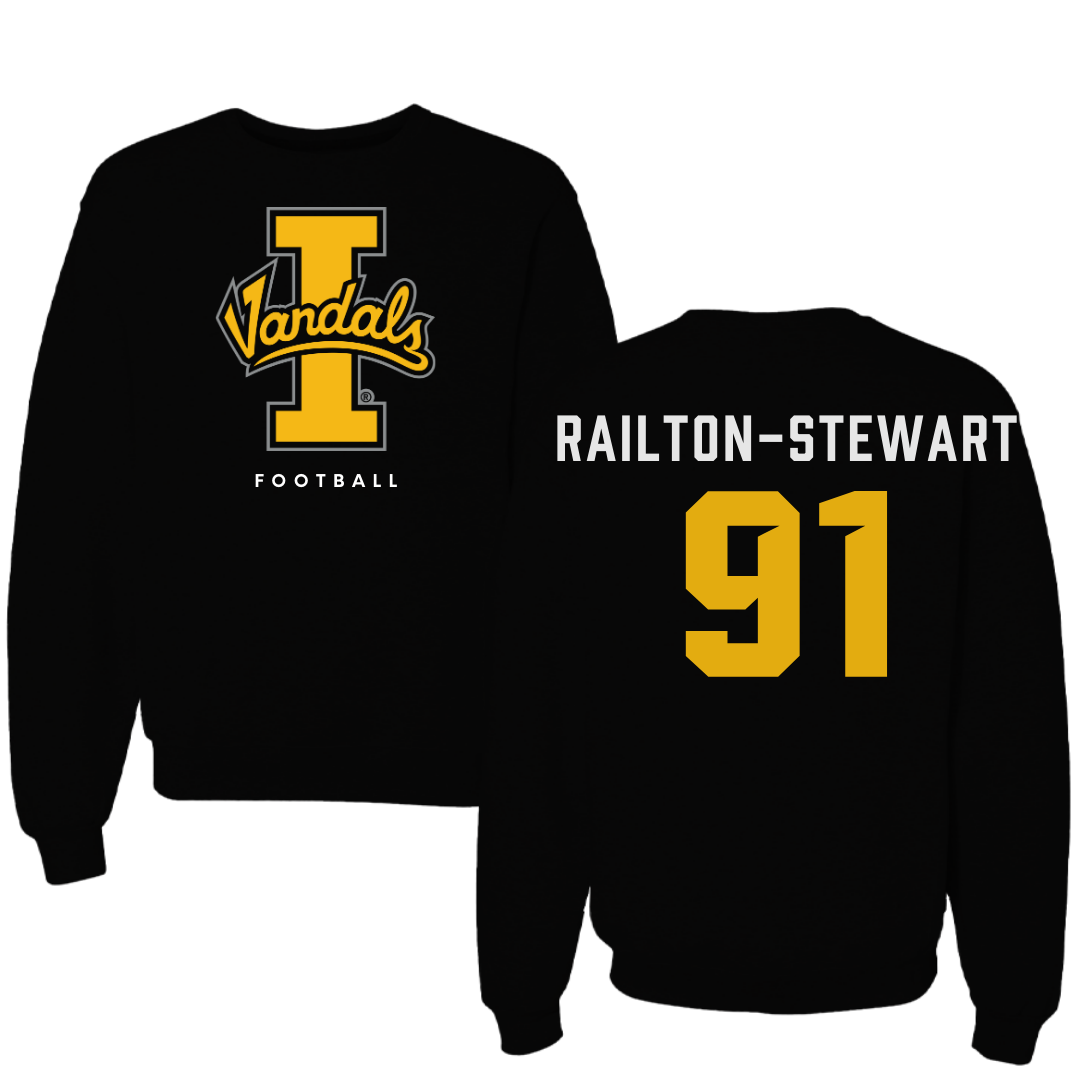 University of Idaho Football Black Crewneck - #91 Malakai Railton-Stewart