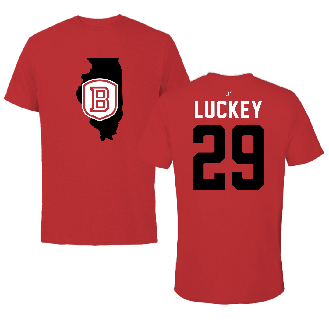 Bradley University Baseball Red State Performance Tee - #29 Cole Luckey