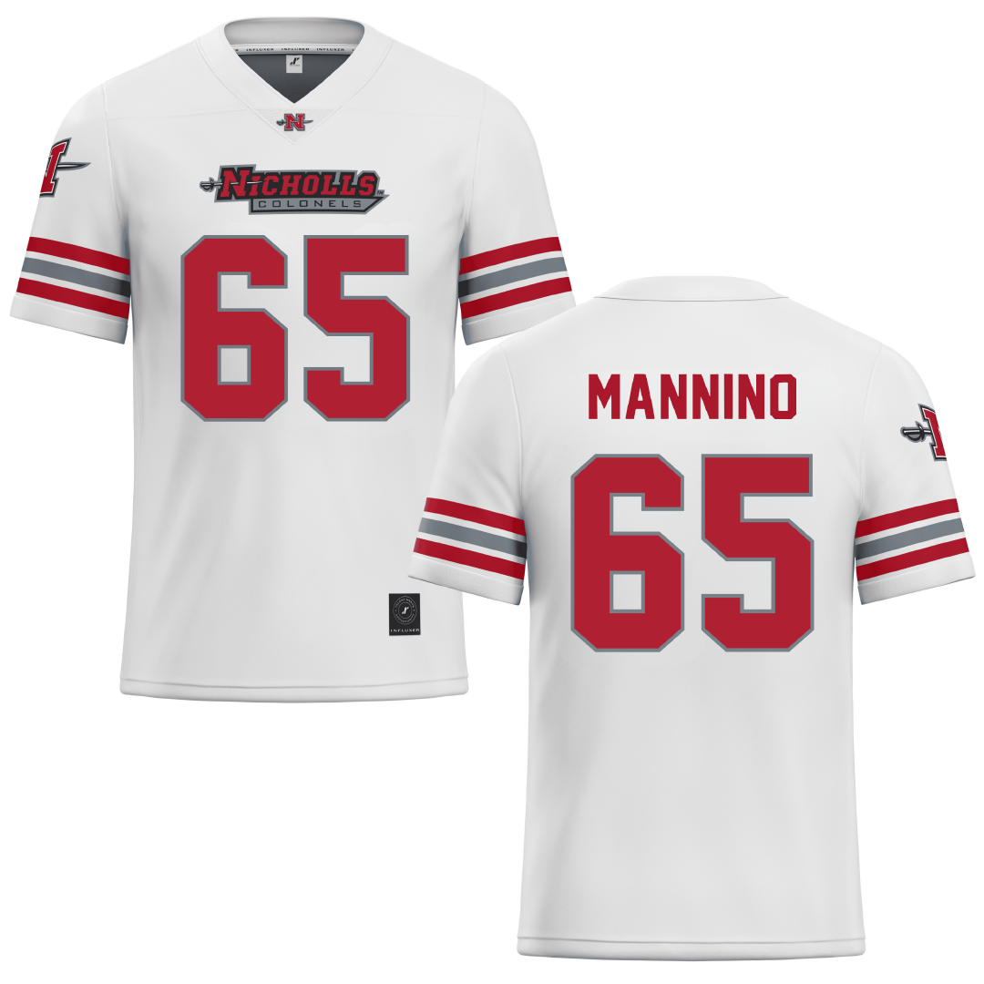 Nicholls State University White Football Jersey - #65 Christian Mannino