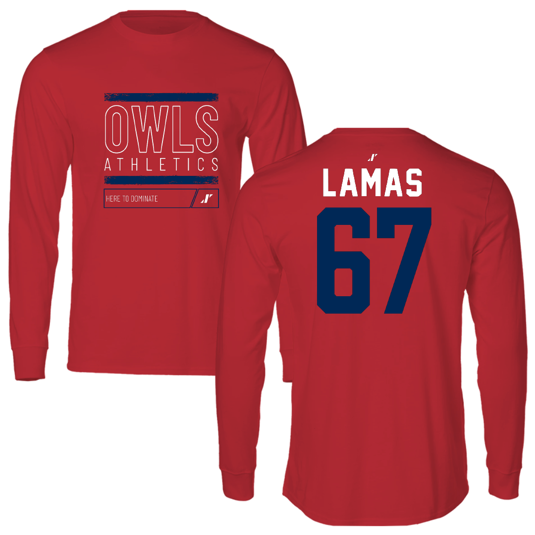 Florida Atlantic University Football Red Dominate Long Sleeve - #67 Andre Lamas
