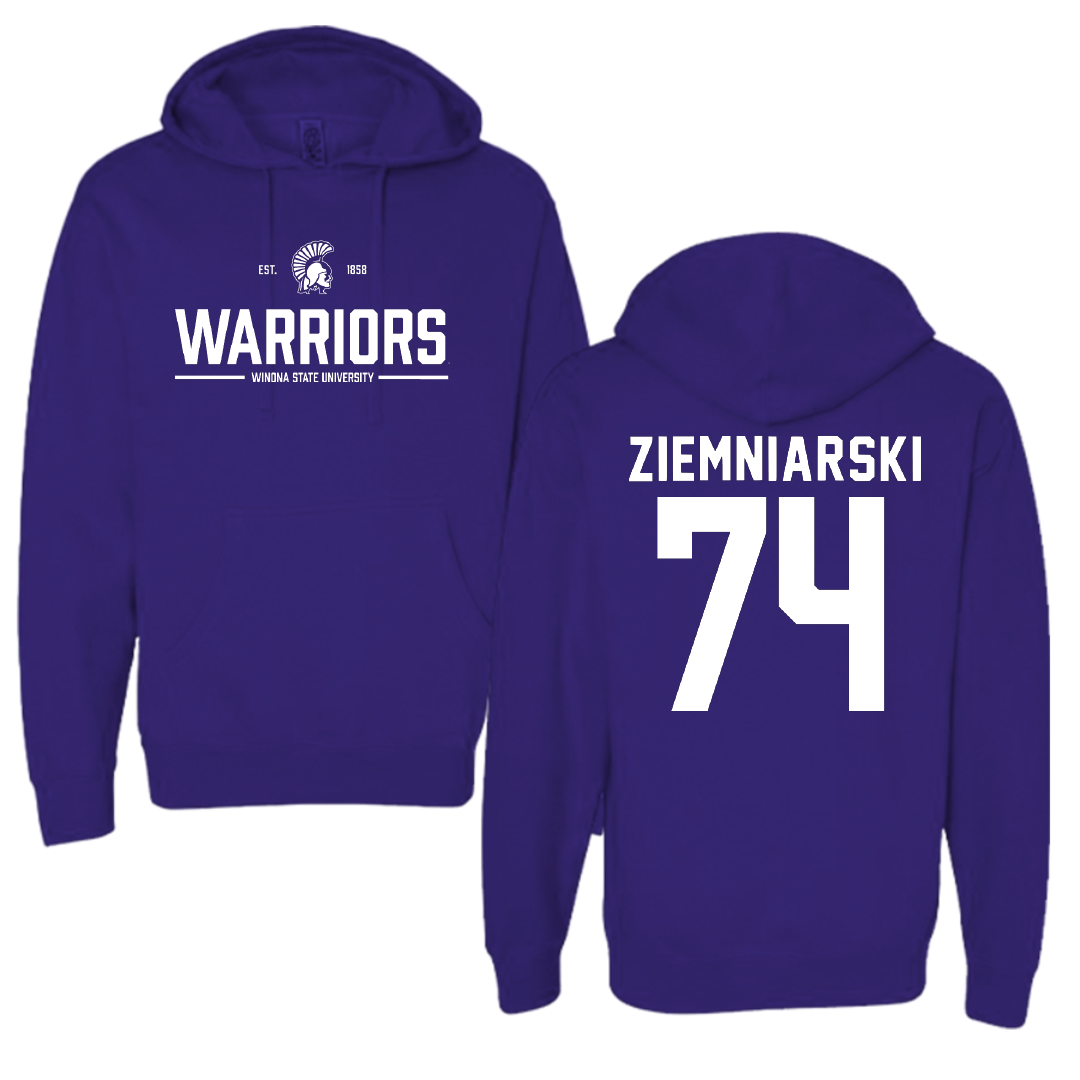 Winona State University Football Purple General Hoodie - #74 Jake Ziemniarski