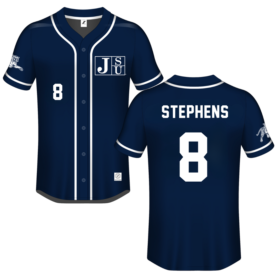 Jackson State University Navy Button-Down Jersey - #8 Mari Stephens