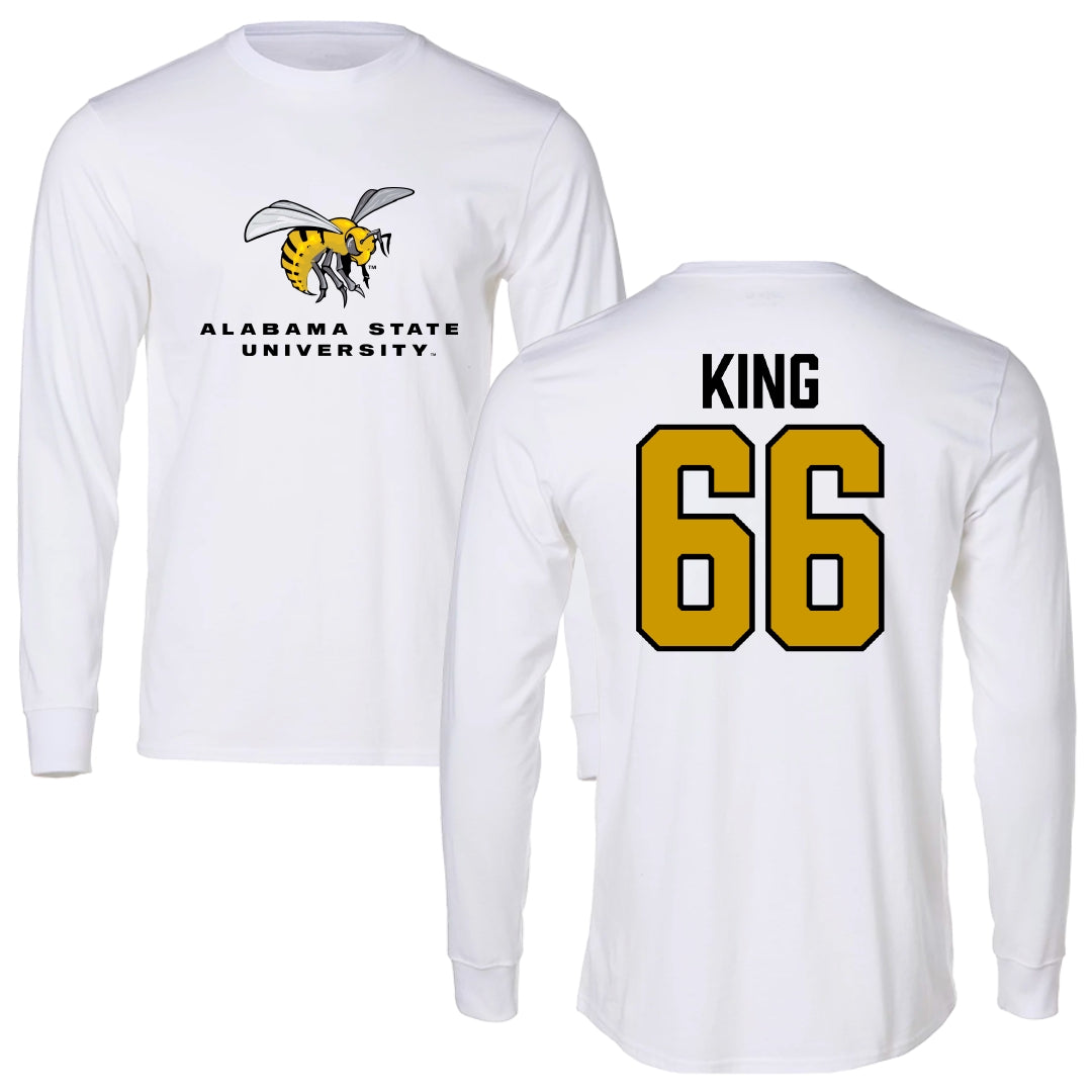 Alabama State University Football White Block Long Sleeve - #66 Darrius King