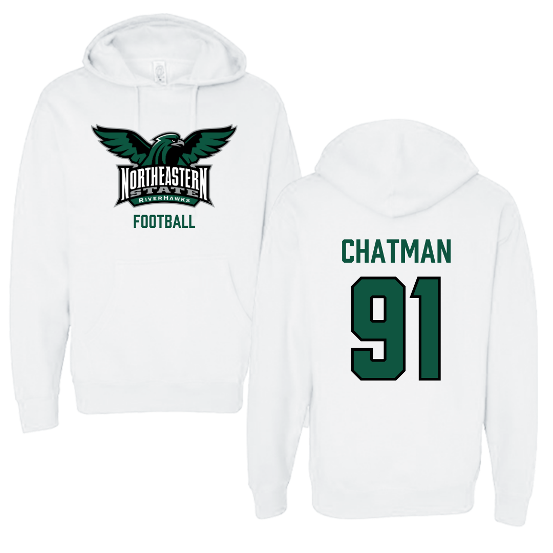 Northeastern State University Football White Hoodie - #91 Marquez Chatman