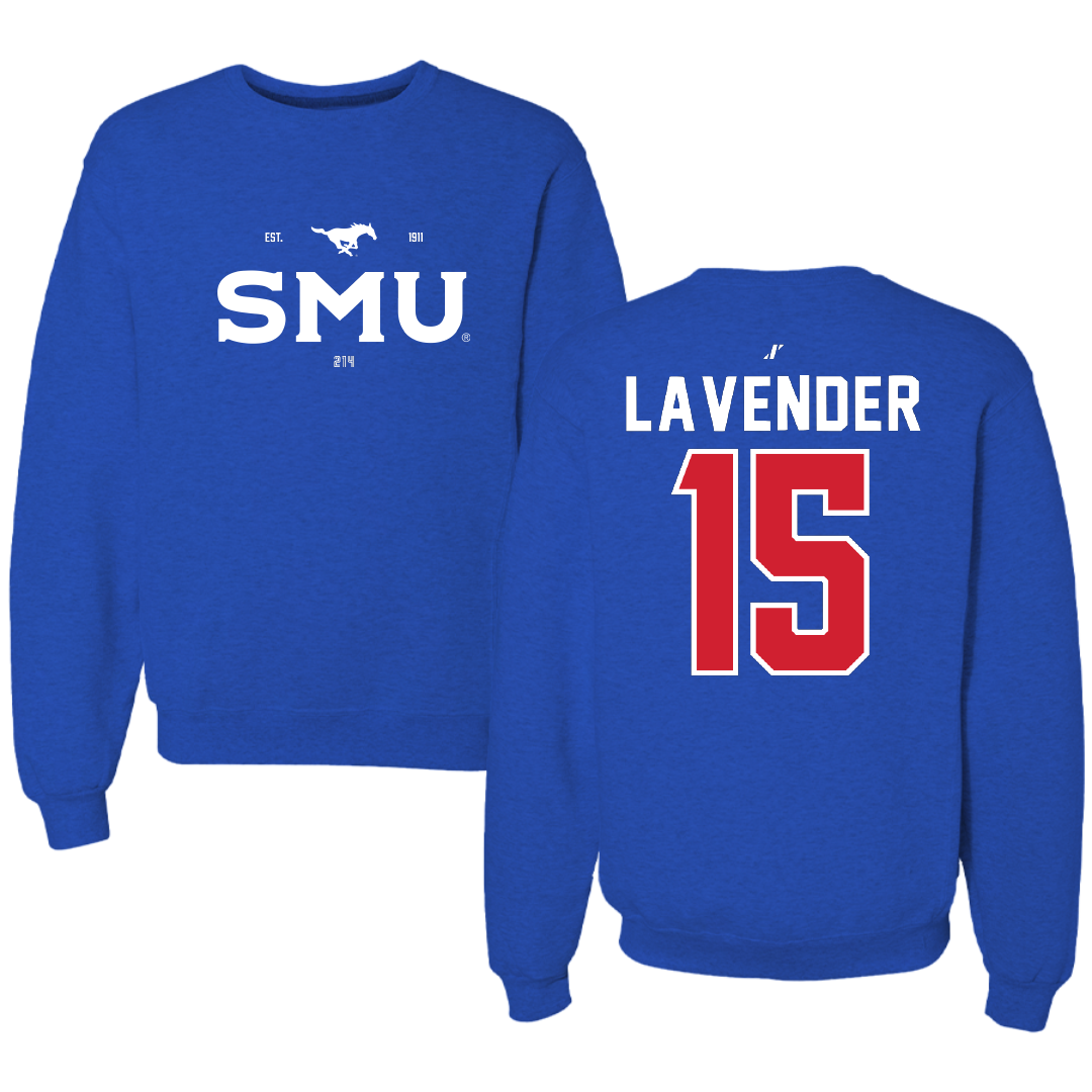 Southern Methodist University Football Blue General Crewneck - #15 Jaxson Lavender