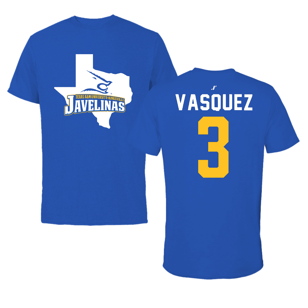 Texas A&M University-Kingsville Beach Volleyball Blue State Performance Tee - #3 Kalani Vasquez