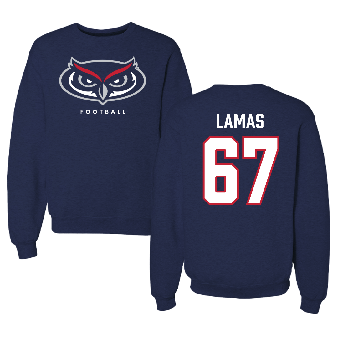 Florida Atlantic University Football Navy Mascot Crewneck - #67 Andre Lamas