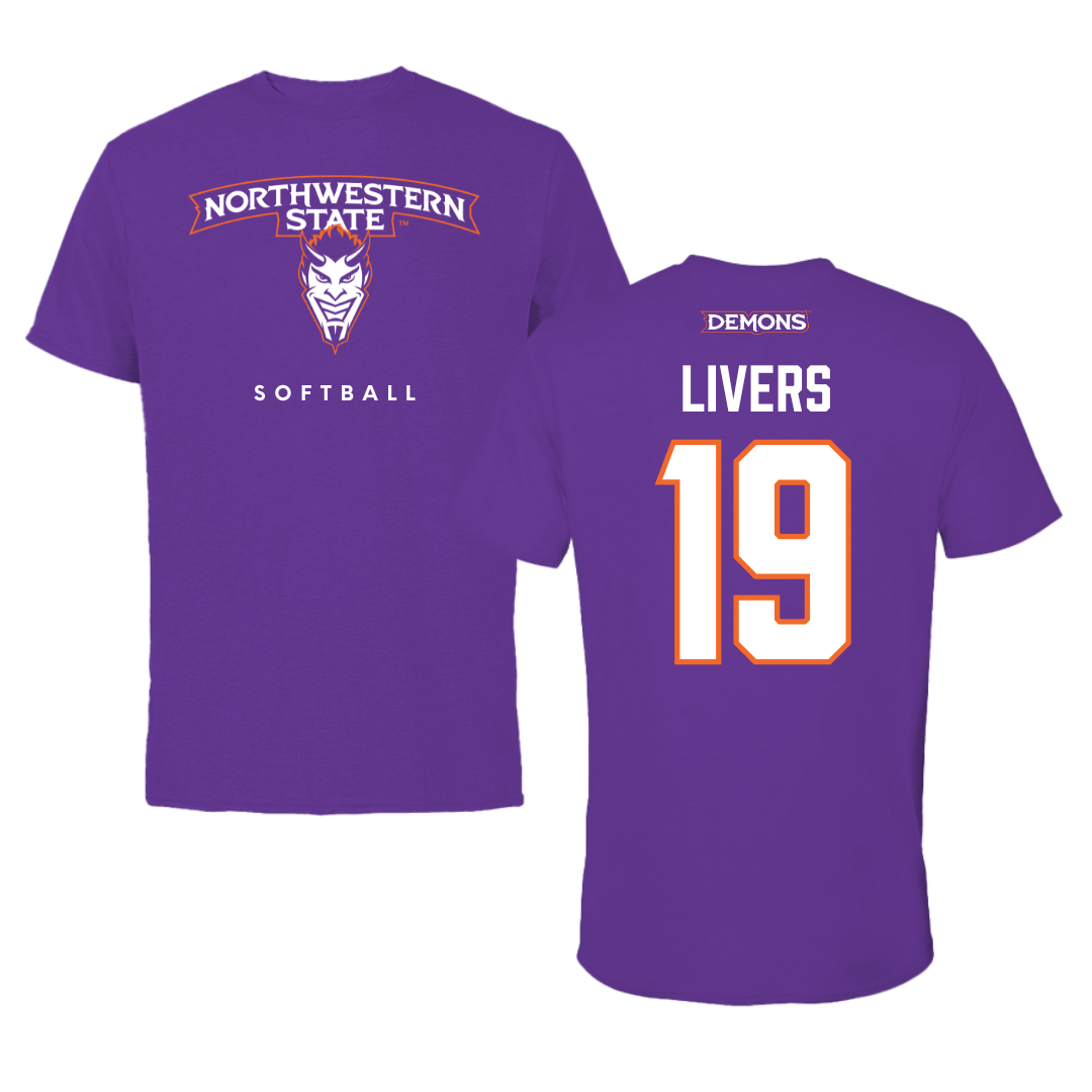 Northwestern State University Softball Purple Mascot Performance Tee - #19 Sophia Livers