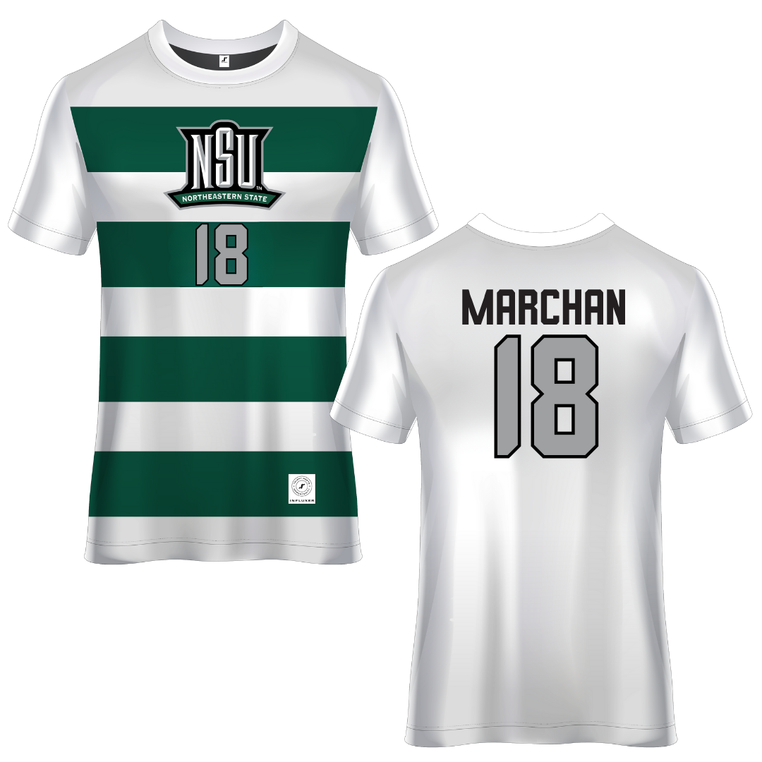 Northeastern State University White Soccer Jersey - #18 Edson Marchan
