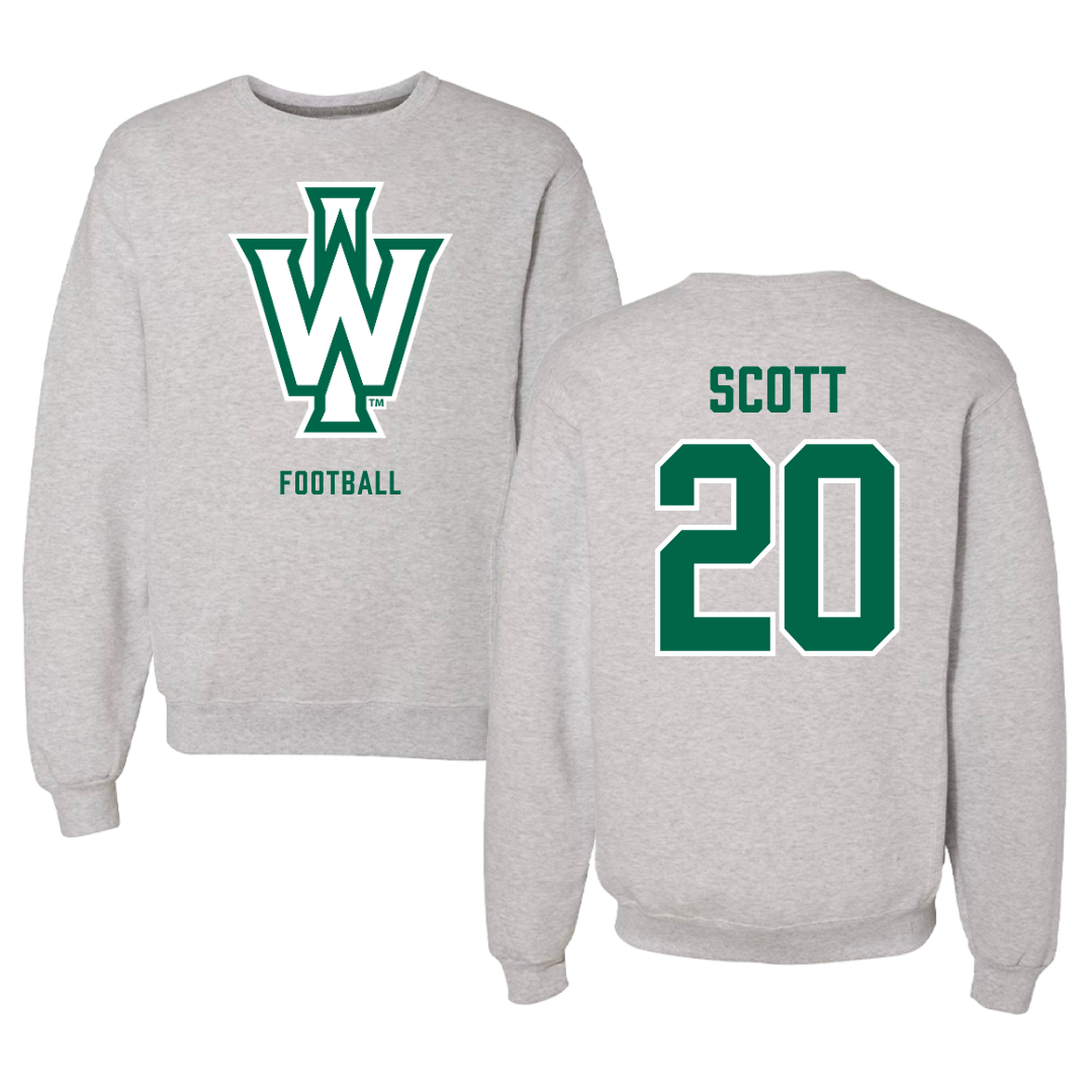 Illinois Wesleyan University Football Gray Crewneck - #20 Jahari Scott