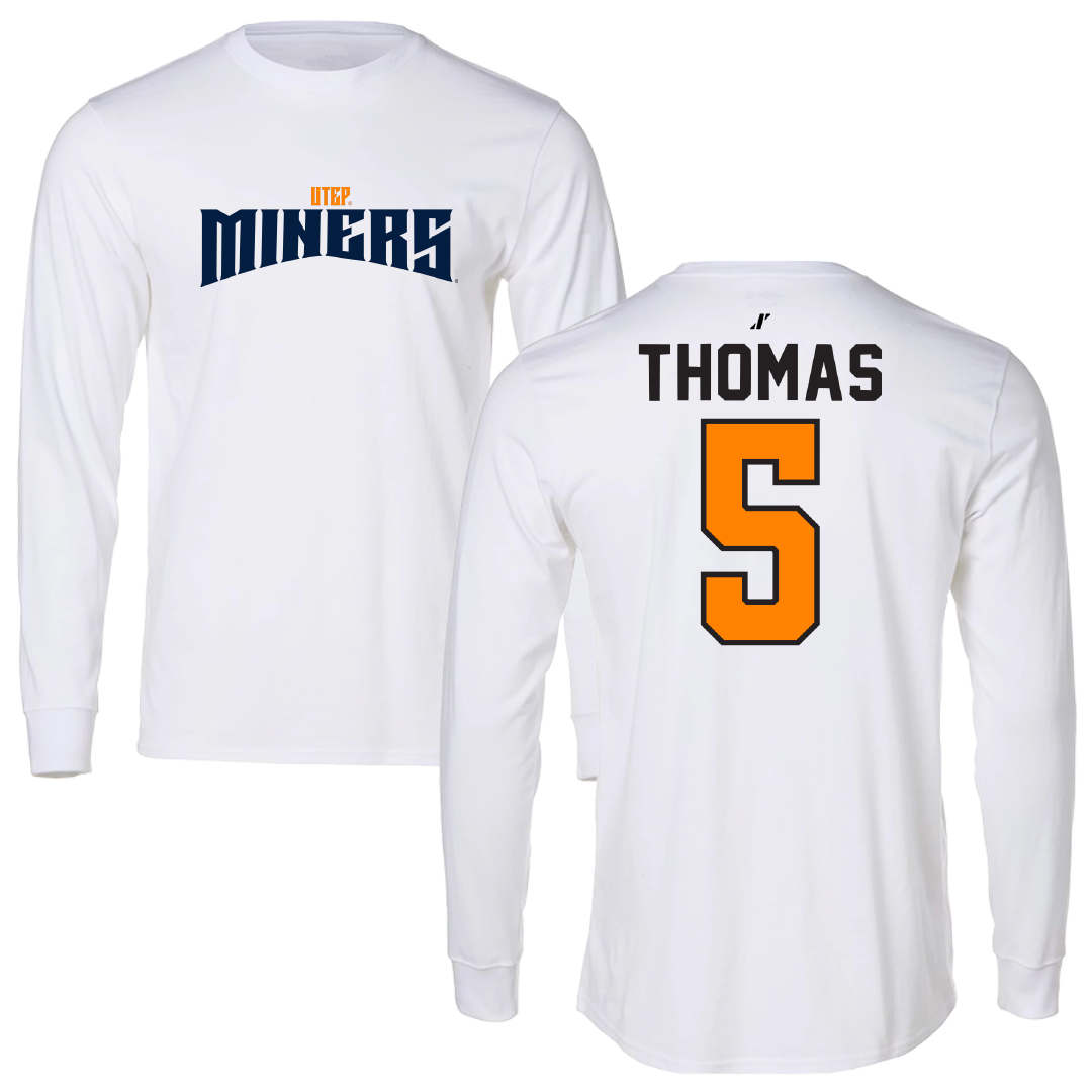 University of Texas at El Paso Football White Classic Performance Long Sleeve - #5 Kam Thomas