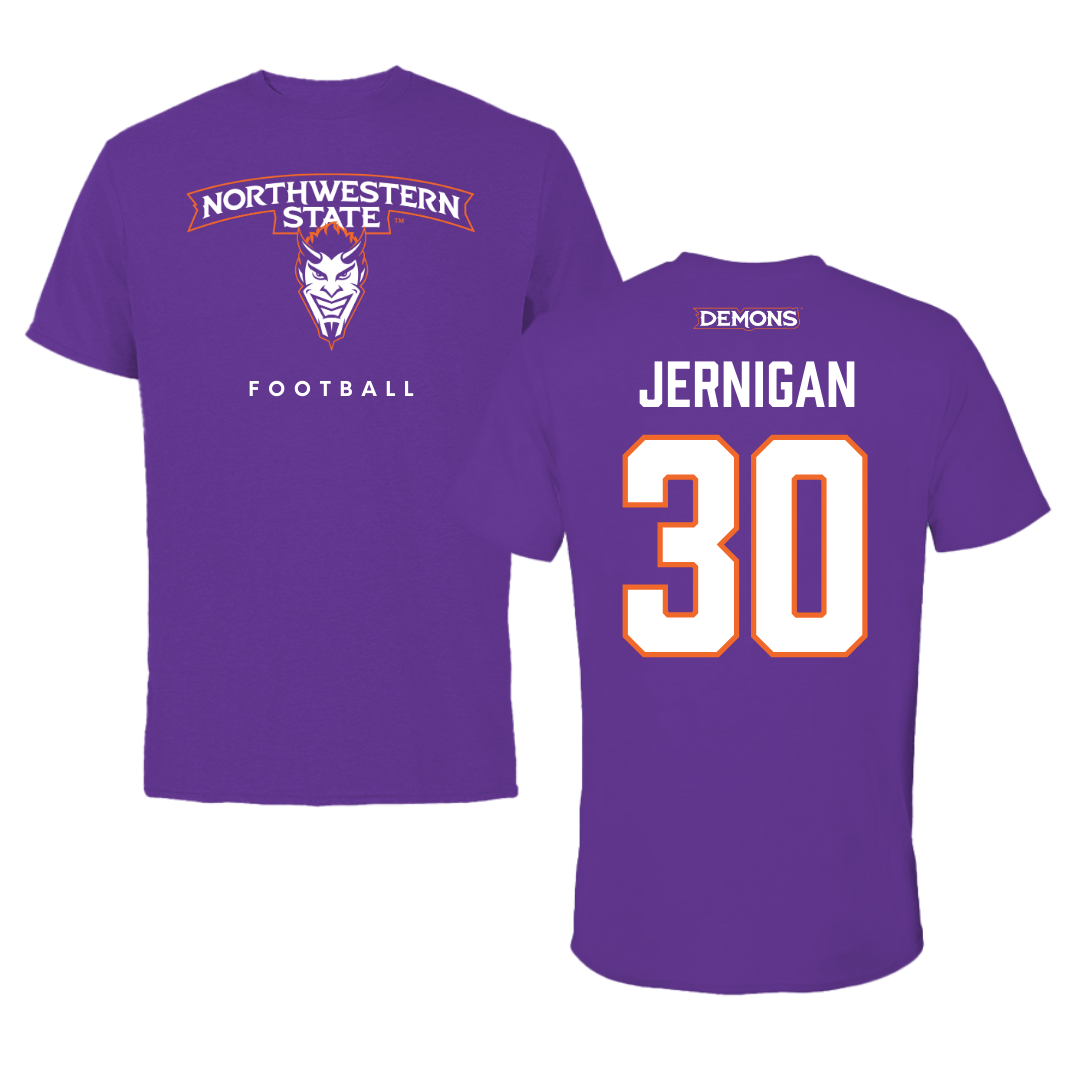Northwestern State University Football Purple Mascot Performance Tee - #30 Micah Jernigan