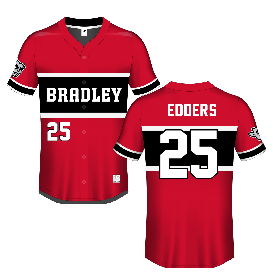 Bradley University Red Button-Down Jersey - #25 Noah Edders