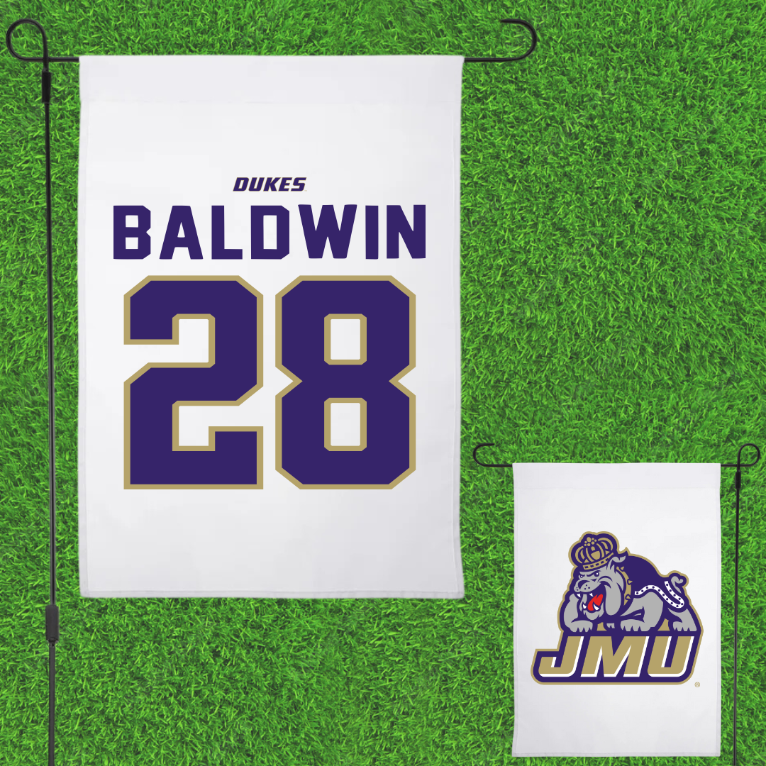 James Madison University Football White Garden Flag - #28 Ke'Marion Baldwin