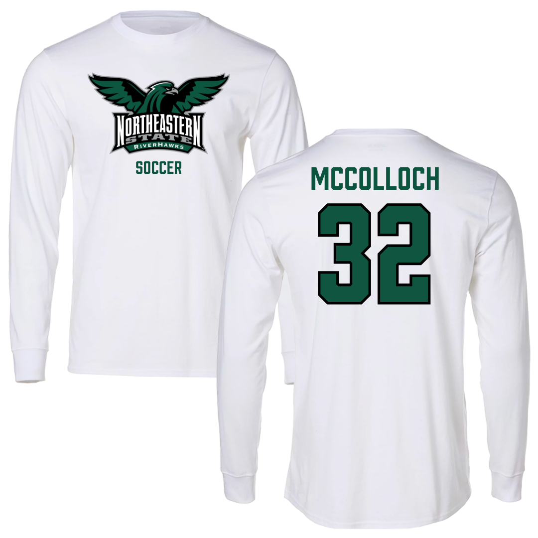 Northeastern State University Soccer White Performance Long Sleeve - #32 Cameron McColloch