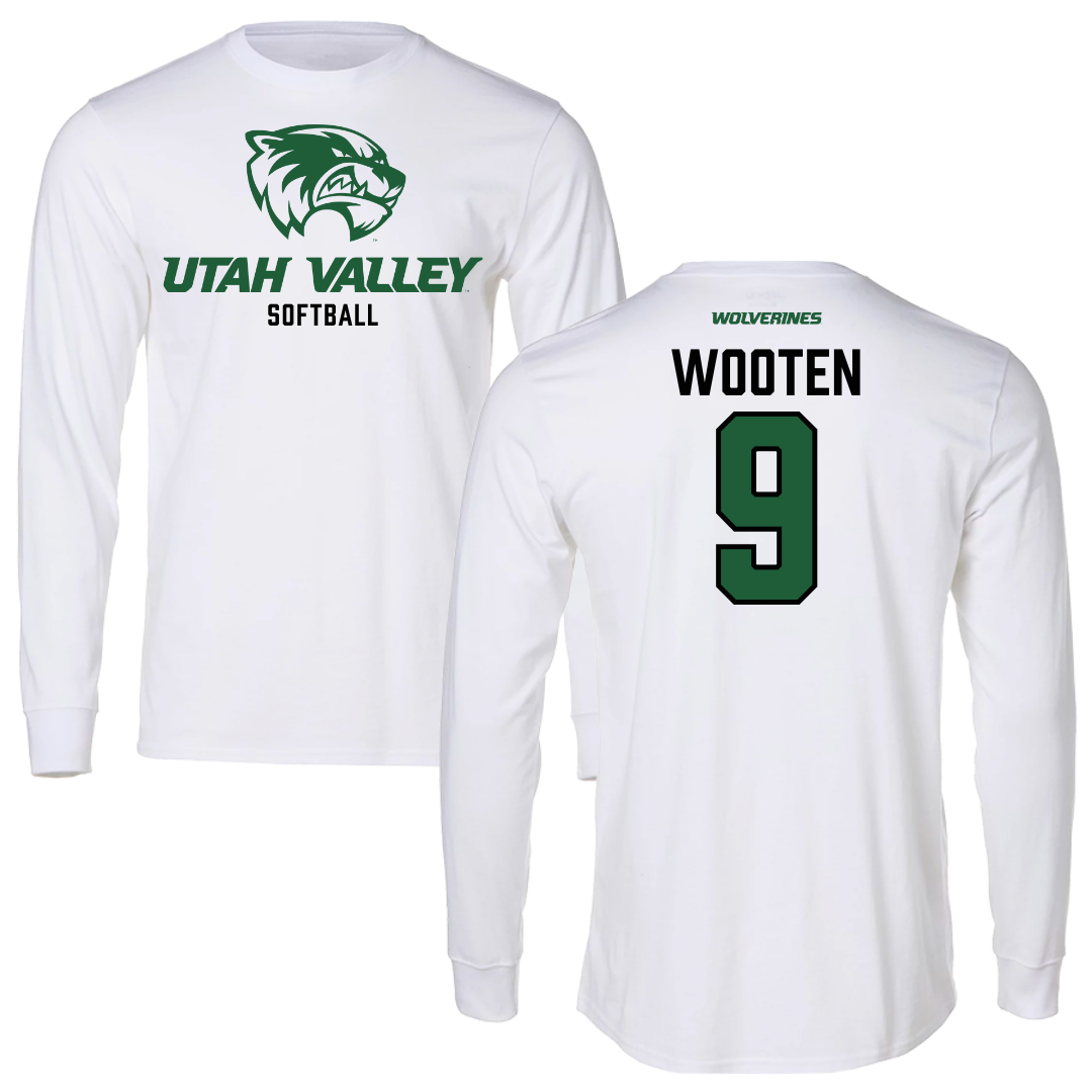 Utah Valley University Softball White Performance Long Sleeve - #9 Taylor Wooten