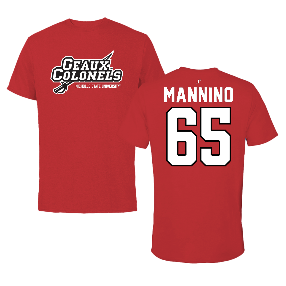 Nicholls State University Football Red General Performance Tee - #65 Christian Mannino