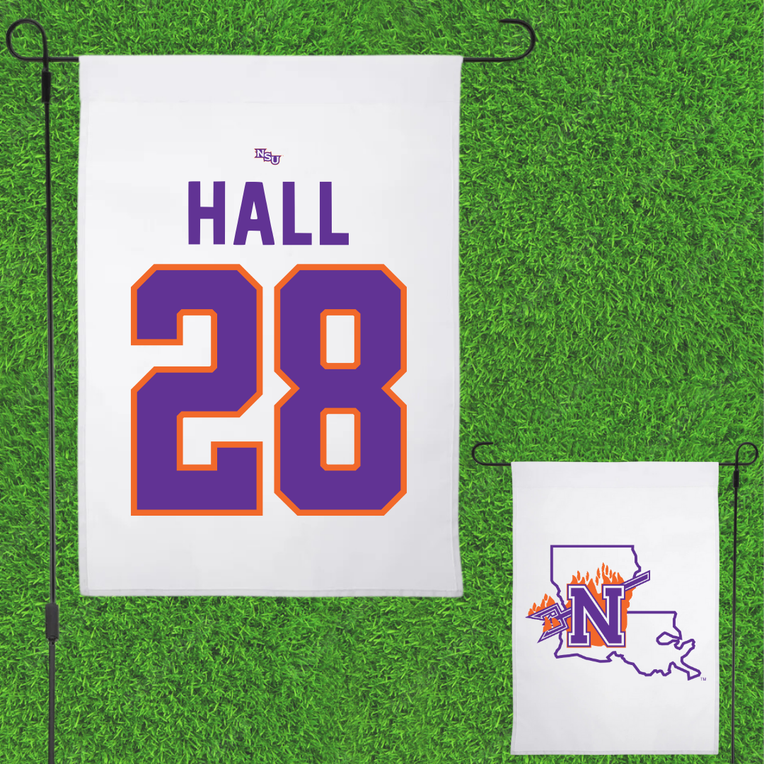 Northwestern State University Football White Garden Flag - #28 Antonio Hall
