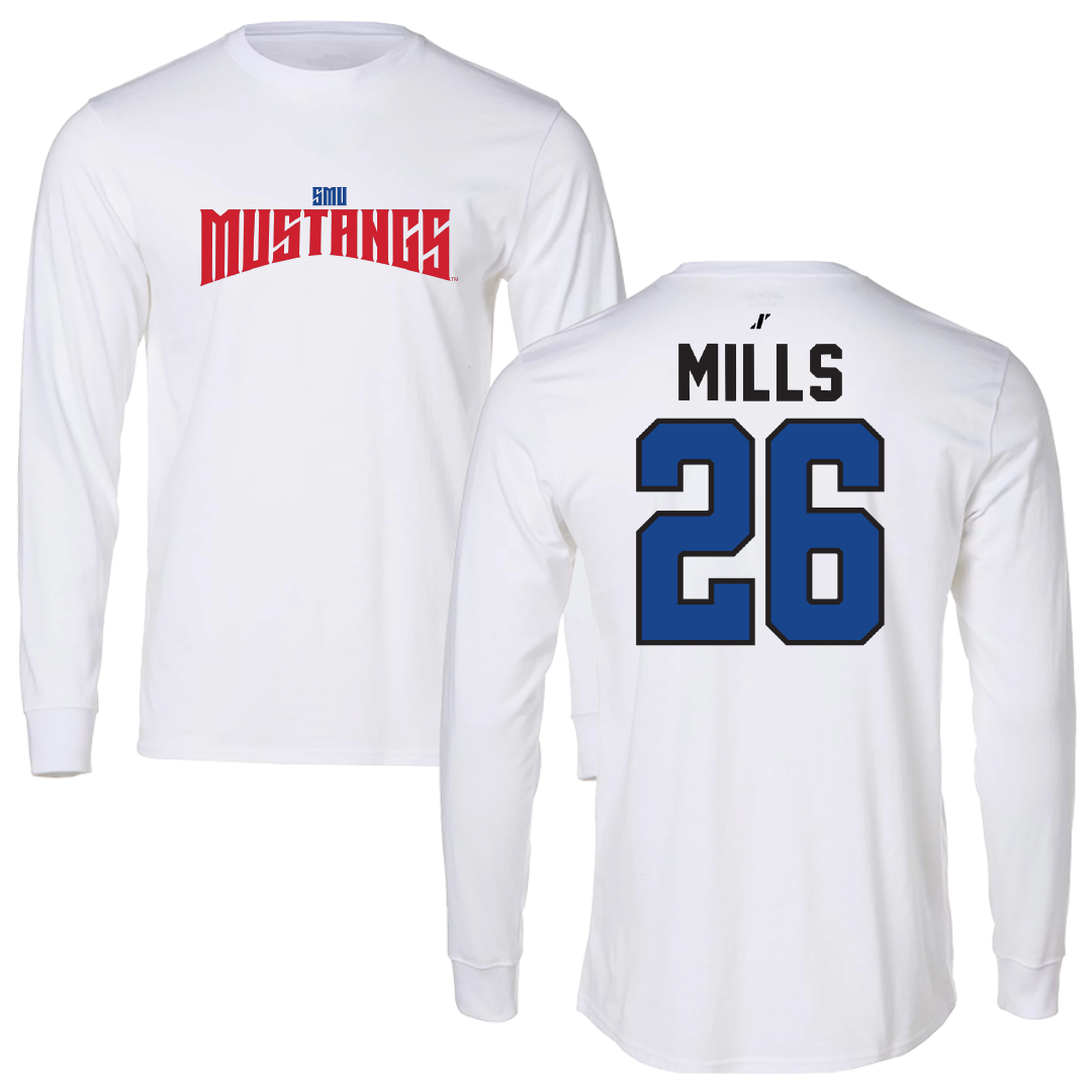 Southern Methodist University Football White Classic Performance Long Sleeve - #26 Keyshon Mills