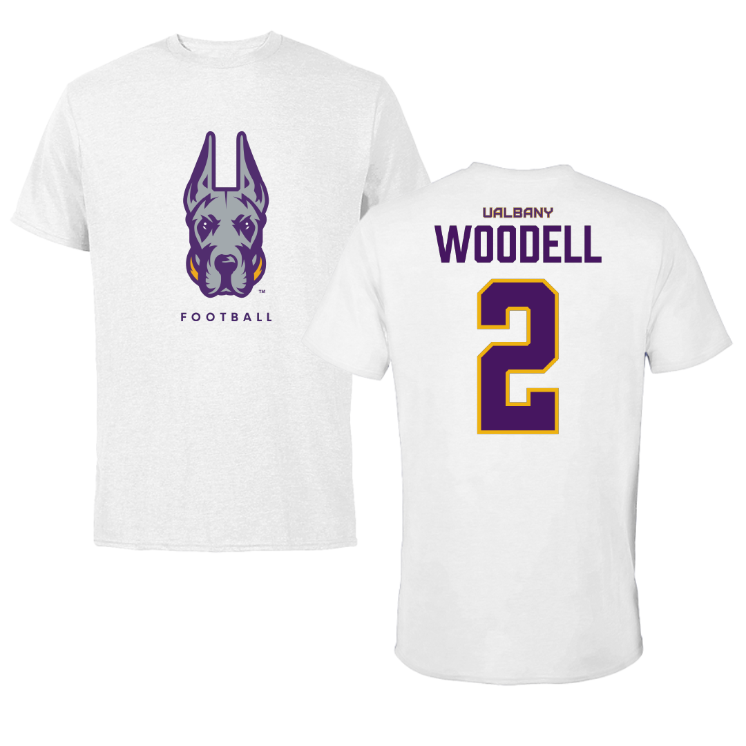 University at Albany Football White Mascot Performance Tee - #2 Griffin Woodell