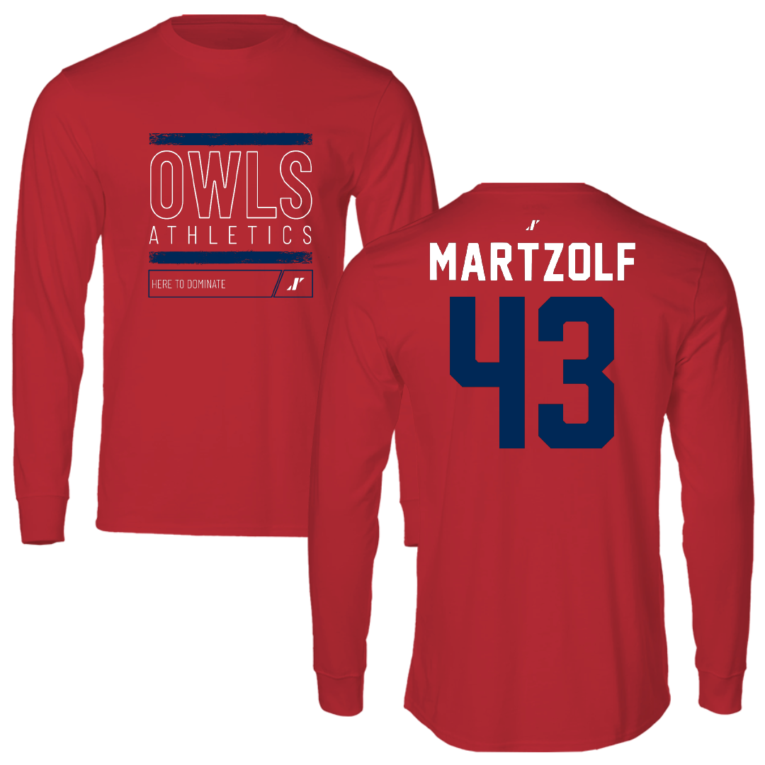 Florida Atlantic University Baseball Red Dominate Long Sleeve - #43 Max Martzolf