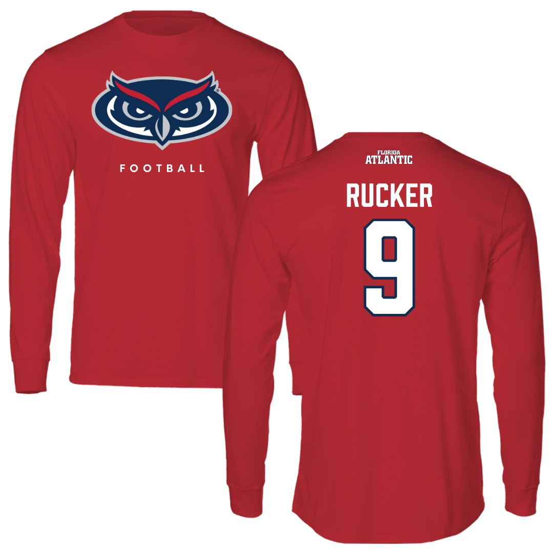 Florida Atlantic University Football Red Performance Long Sleeve - #9 Luke Rucker