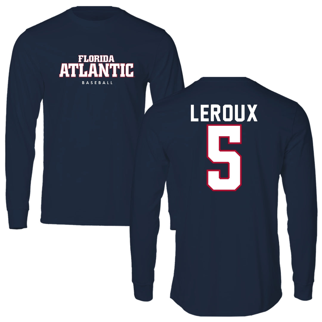 Florida Atlantic University Baseball Navy Block Long Sleeve - #5 Brando Leroux