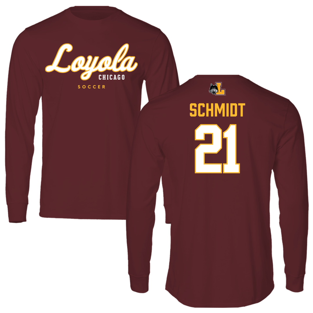 Loyola University-Chicago Soccer Maroon Block Performance Long Sleeve - #21 Maggie Schmidt