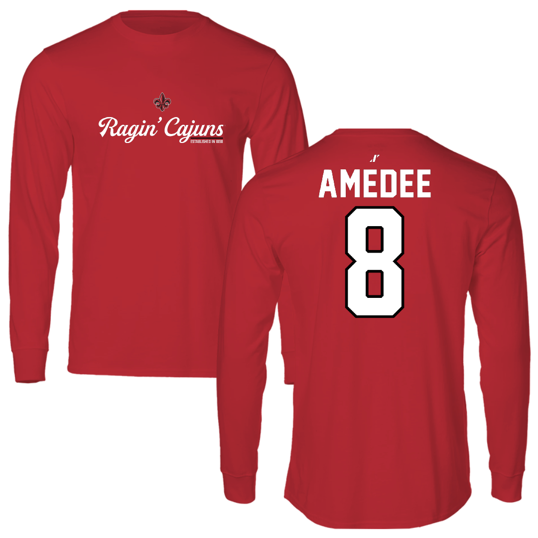 University of Louisiana at Lafayette Baseball Red General Performance Long Sleeve - #8 Lee Amedee