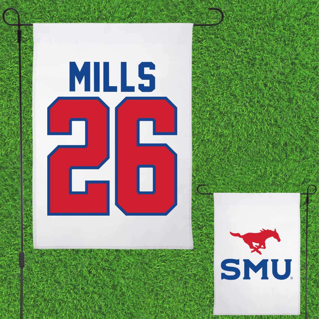 Southern Methodist University Football White Garden Flag - #26 Keyshon Mills