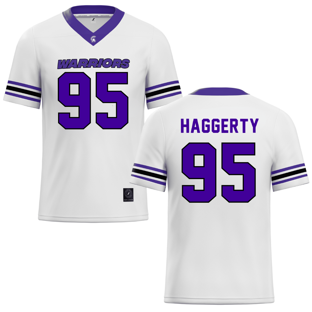 Winona State University White Football Jersey - #95 Conner Haggerty
