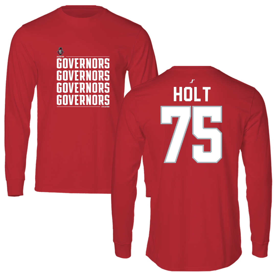 Austin Peay State University Baseball Red General Performance Long Sleeve - #75 Campbell Holt