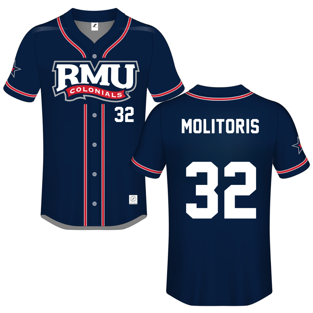 Robert Morris University Navy Button-Down Jersey - #32 Kaitlyn Molitoris