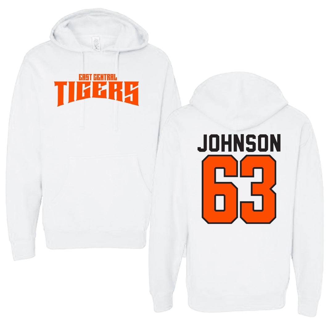 East Central University Football White Classic Hoodie - #63 Tyson Johnson