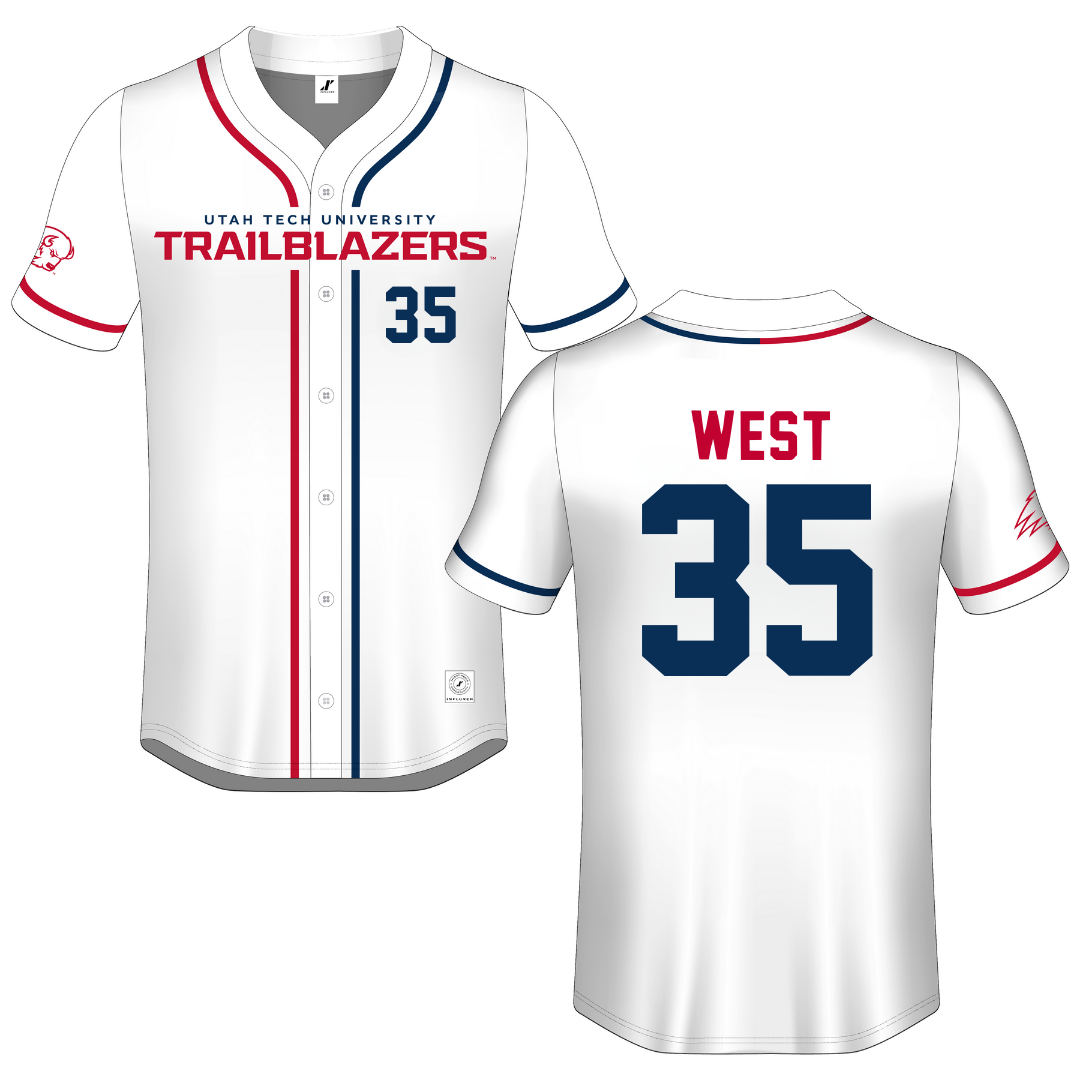 Utah Tech University White Button-Down Jersey - #35 Dakoda West