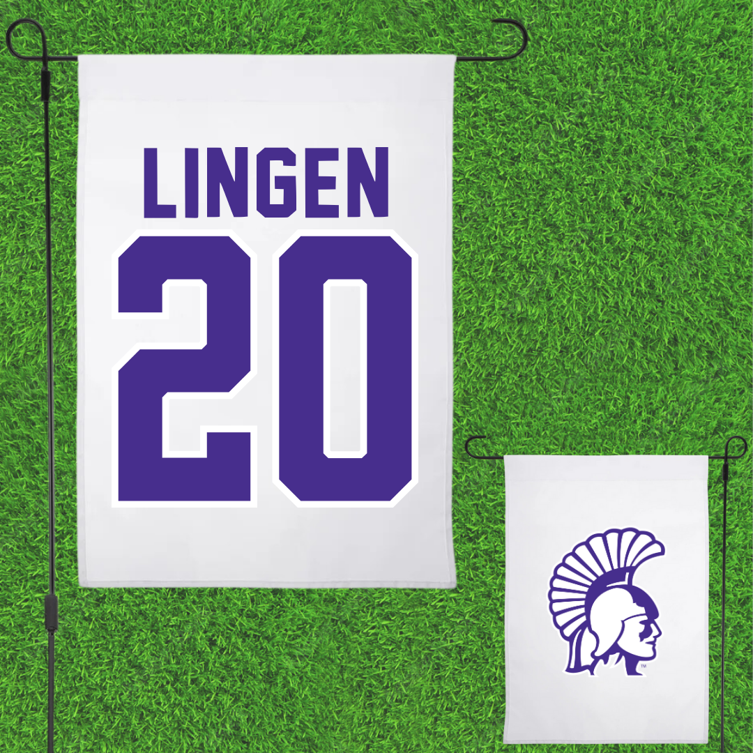 Winona State University Baseball White Garden Flag - #20 Drew Lingen