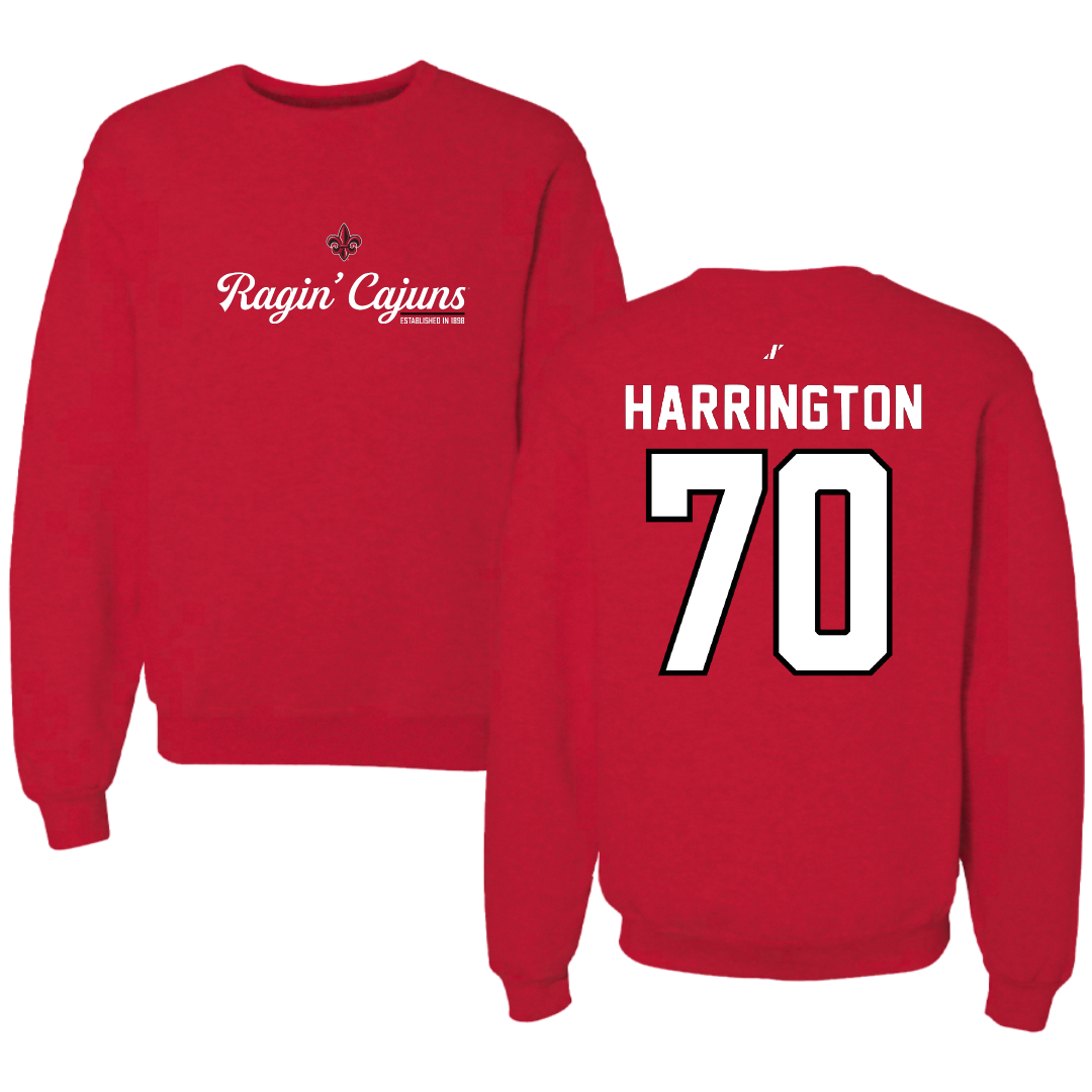 University of Louisiana at Lafayette Football Red General Crewneck - #70 Jax Harrington