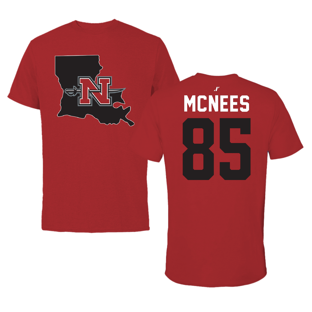 Nicholls State University Football Canvas Red State Tee - #85 Christian Mcnees