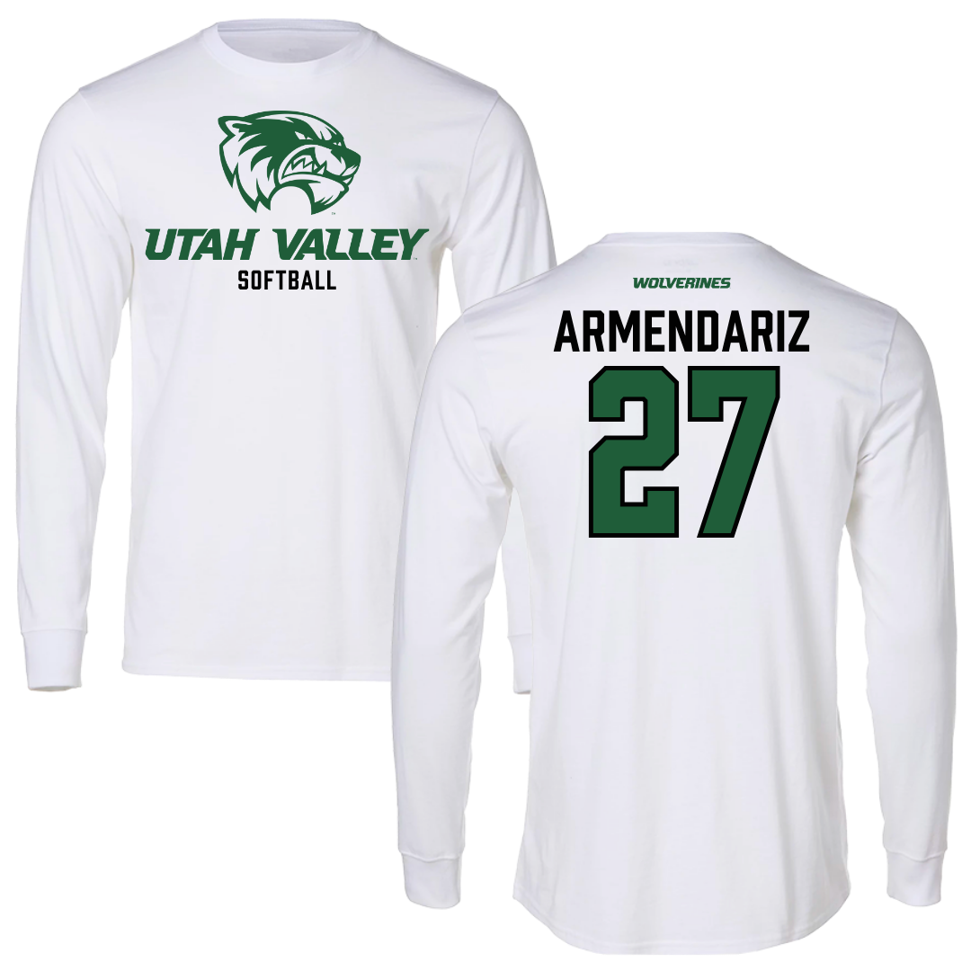 Utah Valley University Softball White Long Sleeve - #27 Payge Armendariz