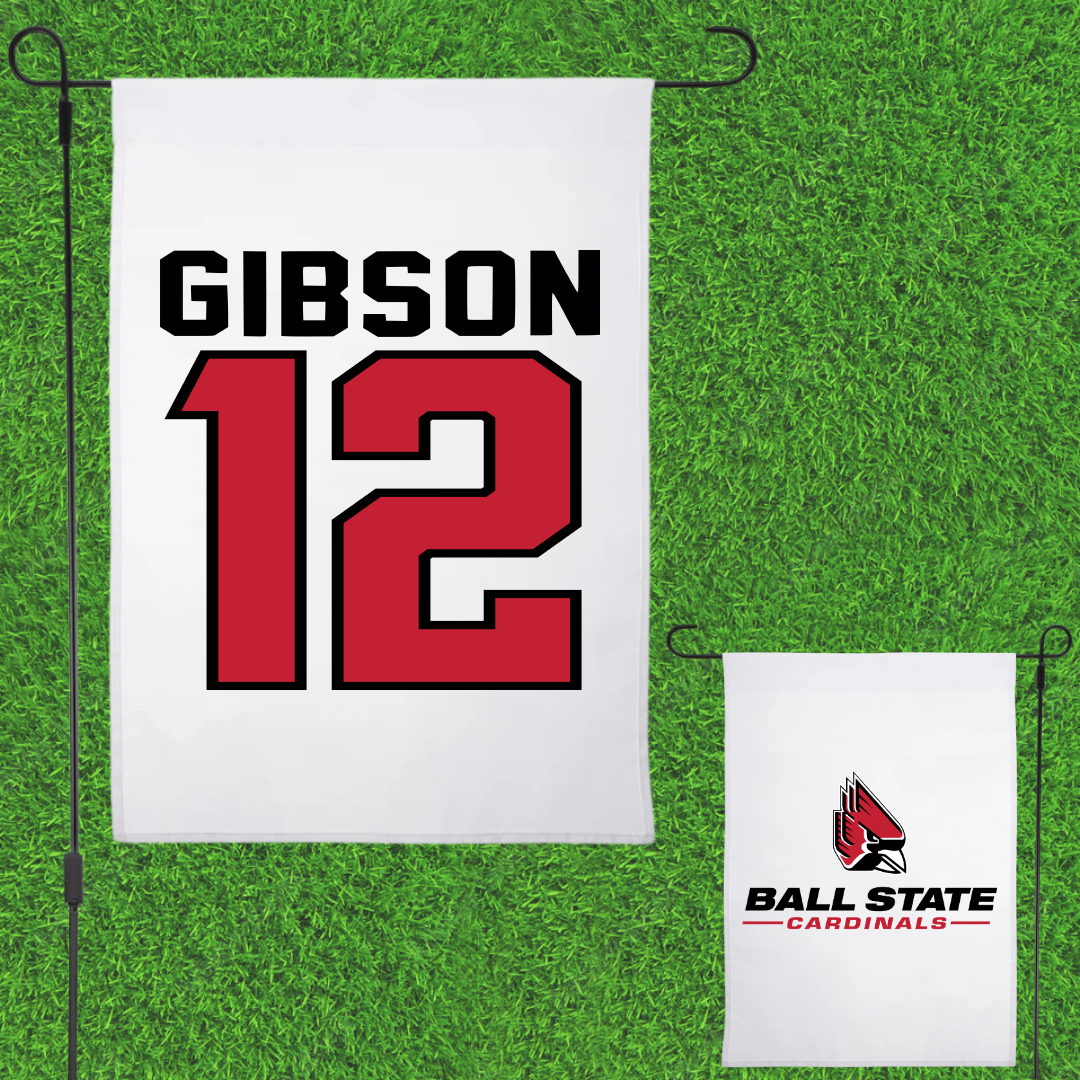 Ball State University Softball White Garden Flag - #12 Kaitlyn Gibson
