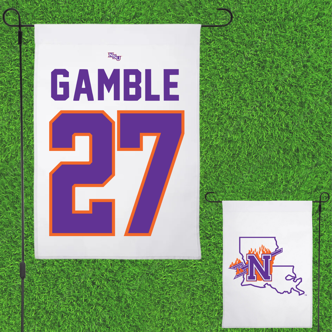 Northwestern State University Volleyball White Garden Flag - #27 Jordan Gamble