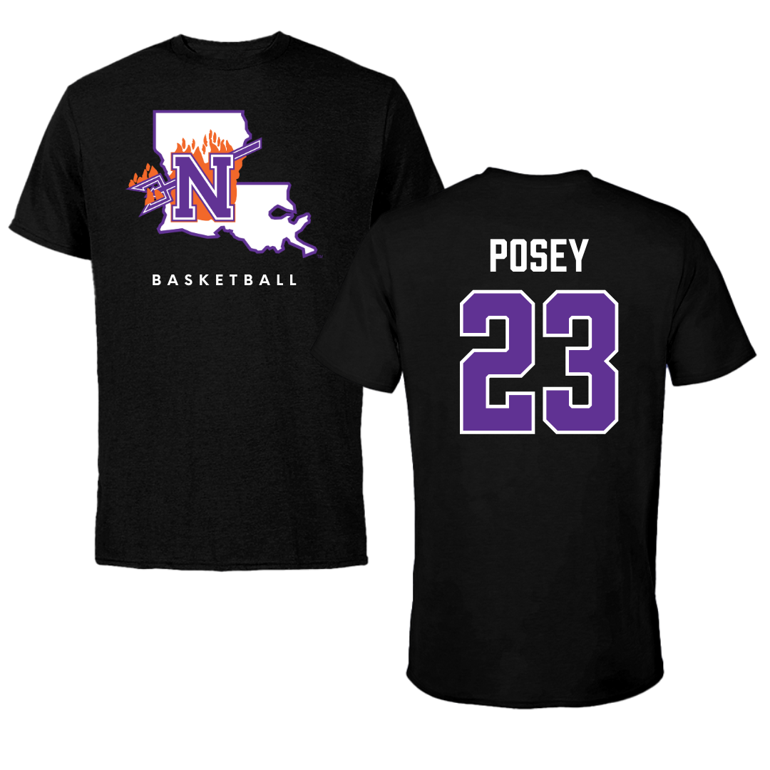 Northwestern State University Basketball Black Block Performance Tee - #23 Duane Posey