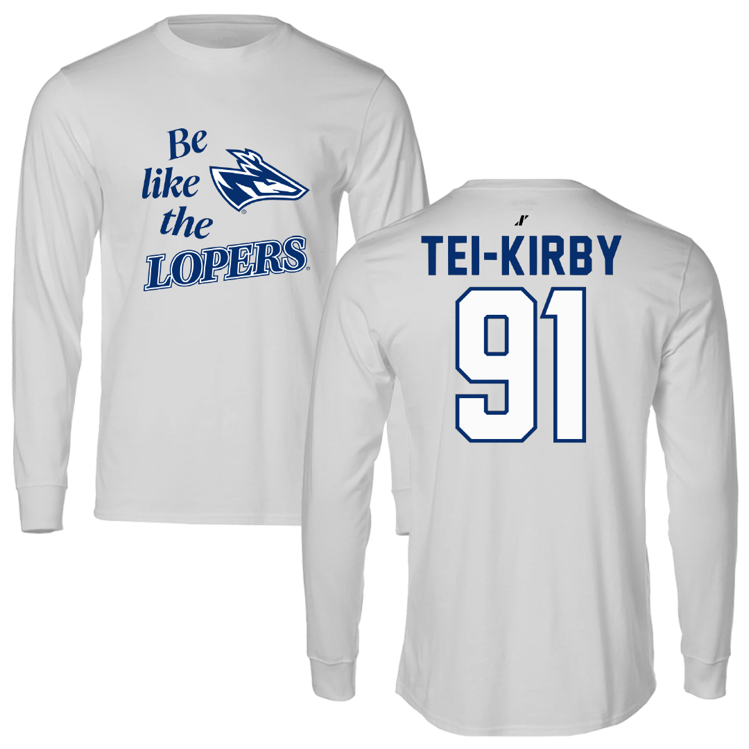 University of Nebraska at Kearney Football Light Gray Be Like Us Performance Long Sleeve - #91 Wayne Tei-Kirby
