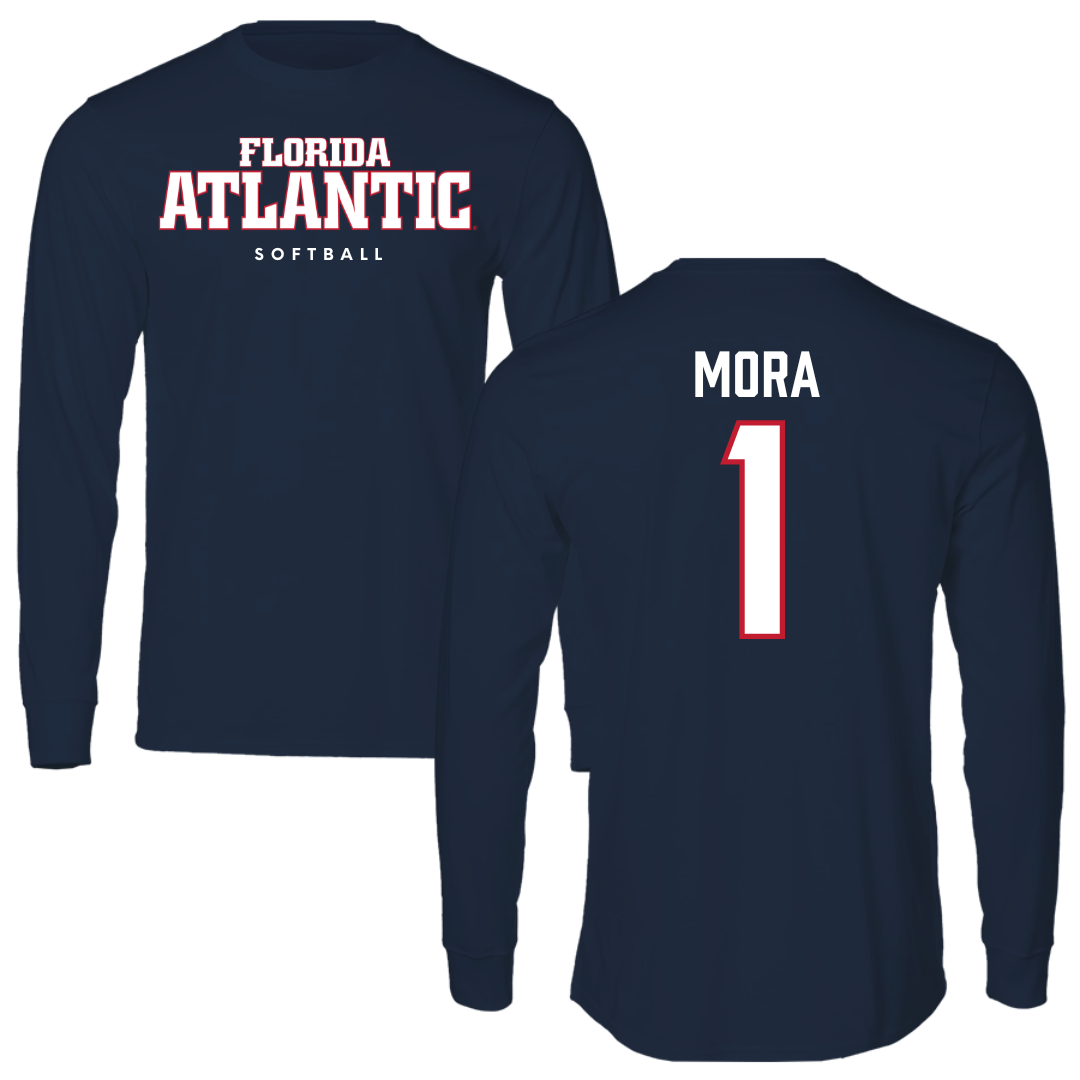 Florida Atlantic University Softball Navy Block Performance Long Sleeve - #1 Jesiana Mora