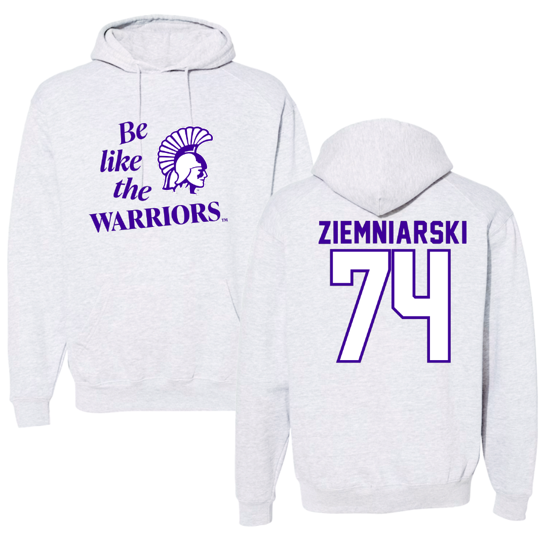 Winona State University Football Light Gray Be Like Us Hoodie - #74 Jake Ziemniarski
